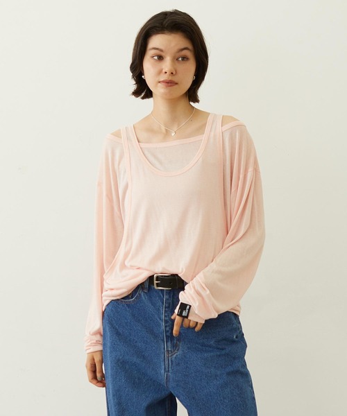 MILKFED.(ミルクフェド)の「LAYERED LOOK L/S TOP(Tシャツ/カットソー・レディース・ブラック/ライトピンク/ホワイト・ONE SIZE)」の1枚目の写真