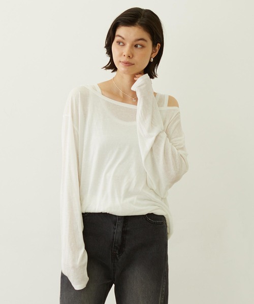 MILKFED.(ミルクフェド)の「LAYERED LOOK L/S TOP(Tシャツ/カットソー・レディース・ブラック/ライトピンク/ホワイト・ONE SIZE)」の2枚目の写真