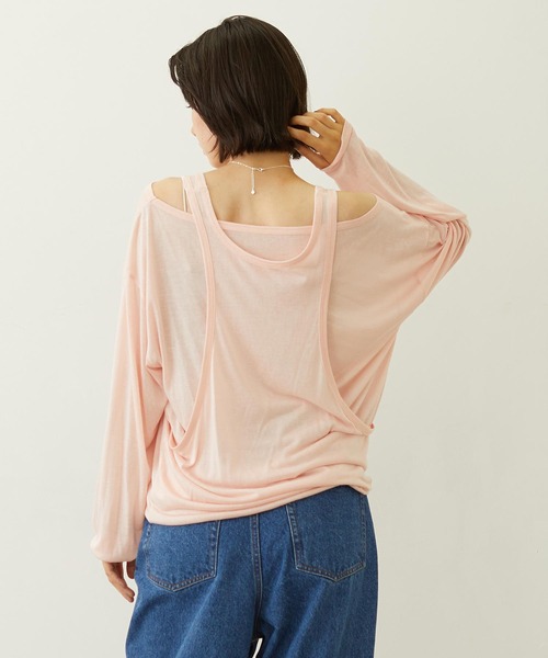 MILKFED.(ミルクフェド)の「LAYERED LOOK L/S TOP(Tシャツ/カットソー・レディース・ブラック/ライトピンク/ホワイト・ONE SIZE)」の5枚目の写真
