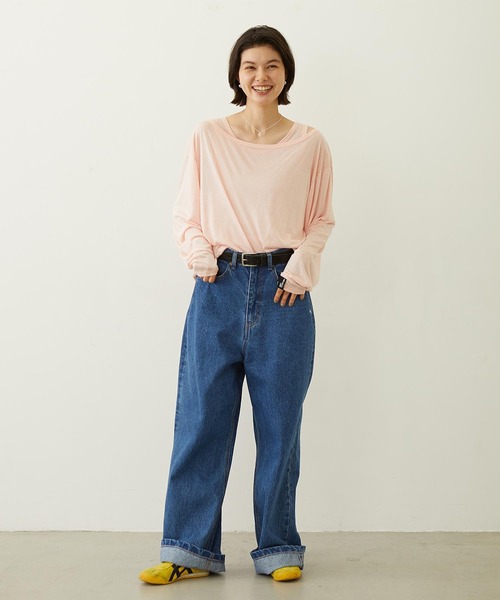 MILKFED.(ミルクフェド)の「LAYERED LOOK L/S TOP(Tシャツ/カットソー・レディース・ブラック/ライトピンク/ホワイト・ONE SIZE)」の6枚目の写真