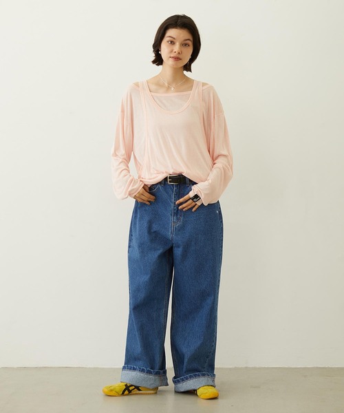 MILKFED.(ミルクフェド)の「LAYERED LOOK L/S TOP(Tシャツ/カットソー・レディース・ブラック/ライトピンク/ホワイト・ONE SIZE)」の7枚目の写真