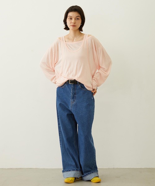 MILKFED.(ミルクフェド)の「LAYERED LOOK L/S TOP(Tシャツ/カットソー・レディース・ブラック/ライトピンク/ホワイト・ONE SIZE)」の8枚目の写真