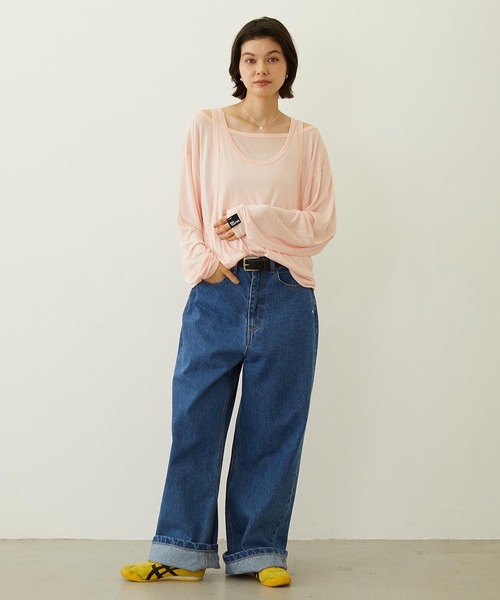 MILKFED.(ミルクフェド)の「LAYERED LOOK L/S TOP(Tシャツ/カットソー・レディース・ブラック/ライトピンク/ホワイト・ONE SIZE)」の9枚目の写真