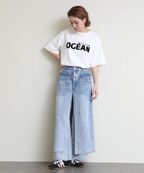 AULA AILA(アウラアイラ)の「レイヤードペイントデニム(デニムパンツ・レディース・ブルー・FREE)」の2枚目の写真