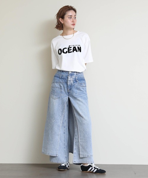 AULA AILA(アウラアイラ)の「レイヤードペイントデニム(デニムパンツ・レディース・ブルー・FREE)」の6枚目の写真