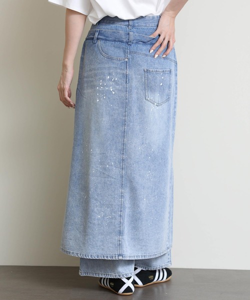 AULA AILA(アウラアイラ)の「レイヤードペイントデニム(デニムパンツ・レディース・ブルー・FREE)」の9枚目の写真