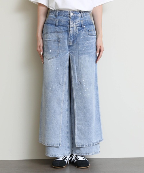AULA AILA(アウラアイラ)の「レイヤードペイントデニム(デニムパンツ・レディース・ブルー・FREE)」の11枚目の写真