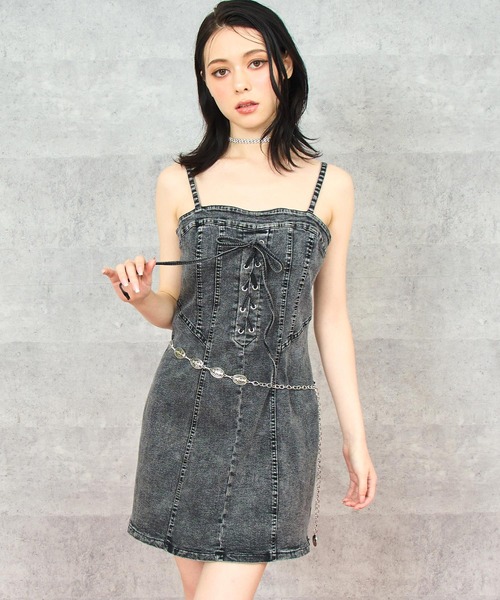 セール】レース アップ デニム ミニ ワンピース（ワンピース）｜ANAP