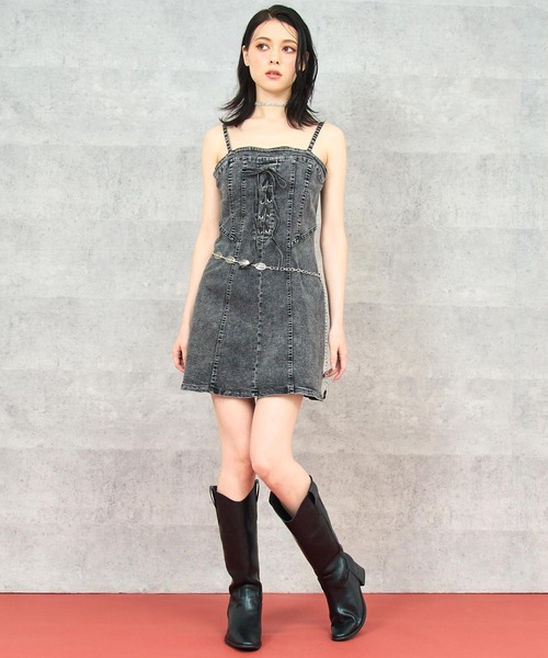 セール】レース アップ デニム ミニ ワンピース（ワンピース）｜ANAP