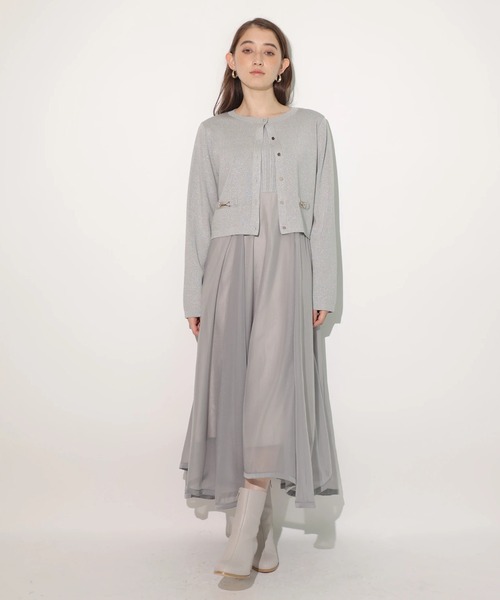 【リランドチュール】金釦ニットジャケット　カーディガン　白　綺麗め　ボーダー　M リランドチュール】金釦ニットジャケット カーディガン 白 綺麗め