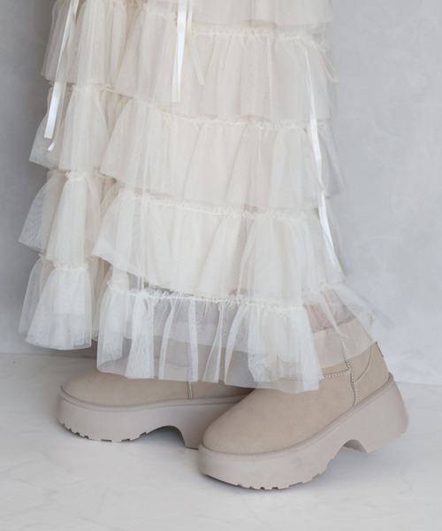 VIVIAN(ヴィヴィアン)の「もふぽか厚底7cmチャンキーヒールムートンブーツ(ブーツ・レディース・ベージュ/キャメル/ブラック・M/S/LL/L)」の17枚目の写真