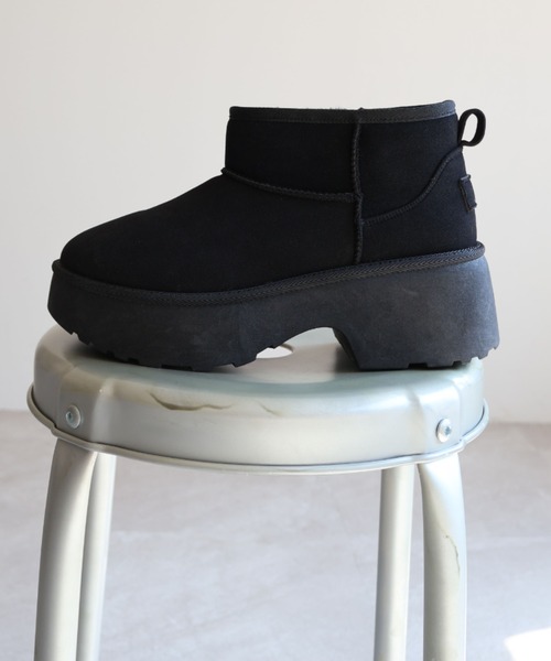 VIVIAN(ヴィヴィアン)の「もふぽか厚底7cmチャンキーヒールムートンブーツ(ブーツ・レディース・ベージュ/キャメル/ブラック・M/S/LL/L)」の5枚目の写真