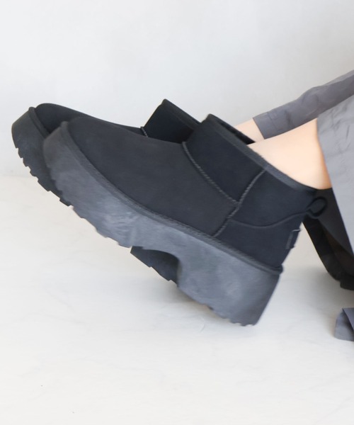 VIVIAN(ヴィヴィアン)の「もふぽか厚底7cmチャンキーヒールムートンブーツ(ブーツ・レディース・ベージュ/キャメル/ブラック・M/S/LL/L)」の6枚目の写真