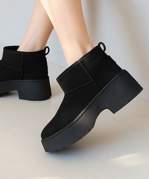 もふぽか厚底7cmチャンキーヒールムートンブーツ（ブーツ）｜VIVIAN