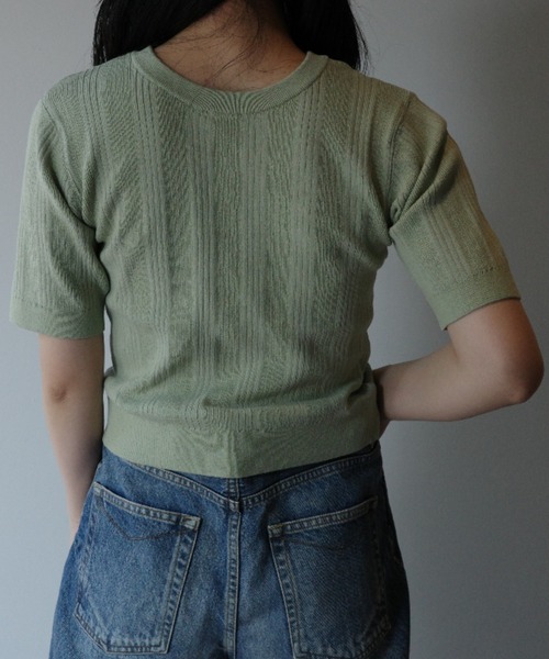 CLANE(クラネ)の「CLANE W FACE RIB KNIT CARDIGAN(カーディガン/ボレロ・レディース・ライトグリーン/オフホワイト/ブラック・1/2)」の6枚目の写真