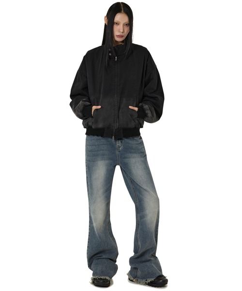 OY（オーワイ）の「『OY/オーワイ』 CURVED PANEL WASHED DAMAGE BOMBER JACKET/カーブパネル ボンバージャケット（その他アウター・レディース・ブラック・L）」の5枚目の写真