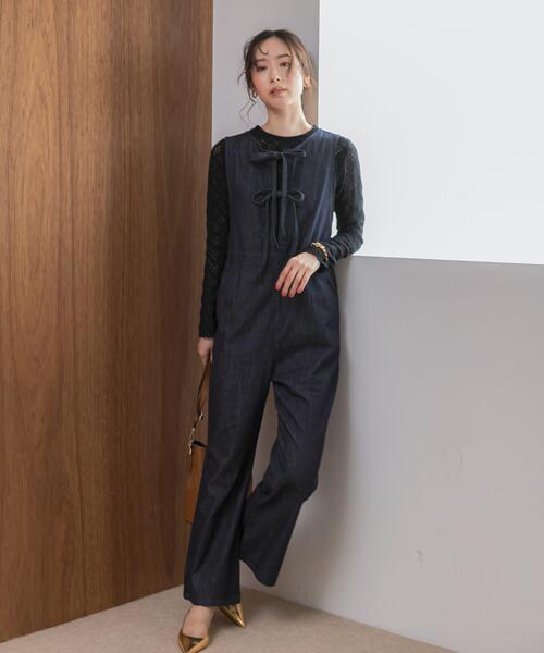 セール】F by ROSSO デニムリボンオールインワン（サロペット