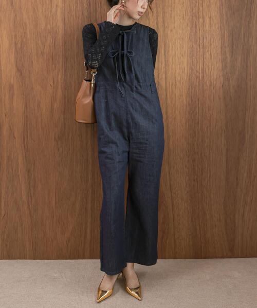 セール】F by ROSSO デニムリボンオールインワン（サロペット