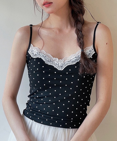 Lace Ladies(レースレディース)の「ドット レース カップ付き キャミソール トップス(キャミソール・レディース・グレー/ブラック/ホワイト・FREE)」の3枚目の写真