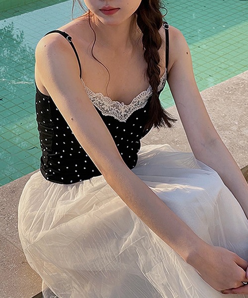 Lace Ladies(レースレディース)の「ドット レース カップ付き キャミソール トップス(キャミソール・レディース・グレー/ブラック/ホワイト・FREE)」の20枚目の写真