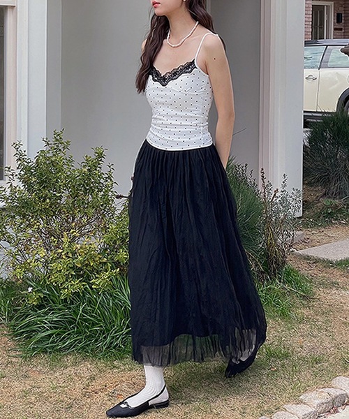 Lace Ladies(レースレディース)の「ドット レース カップ付き キャミソール トップス(キャミソール・レディース・グレー/ブラック/ホワイト・FREE)」の8枚目の写真