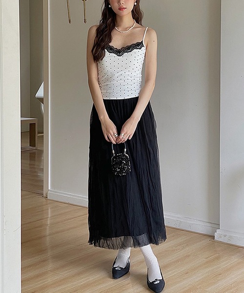 Lace Ladies(レースレディース)の「ドット レース カップ付き キャミソール トップス(キャミソール・レディース・グレー/ブラック/ホワイト・FREE)」の9枚目の写真