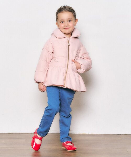 apres les cours(アプレレクール)の「【洗える】ペプラム中綿アウター(ダウンジャケット/コート・キッズ・サックスブルー/ブラック/サーモンピンク・90/80/140/130/120/110/100)」の8枚目の写真