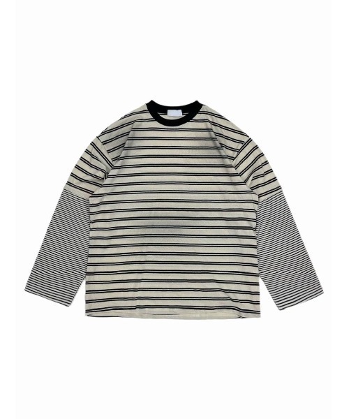 Chikashitsu +(チカシツプラス)の「【Chikashitsu +】oversized layered border washed long sleeve / 【チカシツプラス】オーバーサイズウォッシュドレイヤードボーダー長袖Tシャツ(Tシャツ/カットソー・メンズ・ホワイト/ブラック・ONE SIZE)」の18枚目の写真