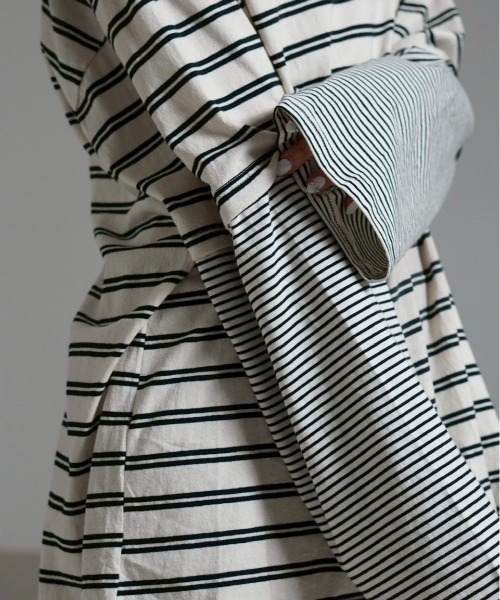 Chikashitsu +(チカシツプラス)の「【Chikashitsu +】oversized layered border washed long sleeve / 【チカシツプラス】オーバーサイズウォッシュドレイヤードボーダー長袖Tシャツ(Tシャツ/カットソー・メンズ・ホワイト/ブラック・ONE SIZE)」の17枚目の写真