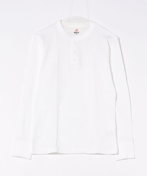 HANES(ヘインズ)の「【HANES/ヘインズ】BEEFYサーマルリブヘンリーネックTシャツ HM4-S104(Tシャツ/カットソー・メンズ・ホワイト/ブラック・MEDIUM/SMALL/X-LARGE/LARGE)」の1枚目の写真