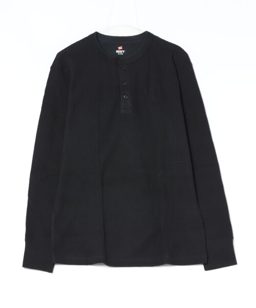 HANES(ヘインズ)の「【HANES/ヘインズ】BEEFYサーマルリブヘンリーネックTシャツ HM4-S104(Tシャツ/カットソー・メンズ・ホワイト/ブラック・MEDIUM/SMALL/X-LARGE/LARGE)」の2枚目の写真