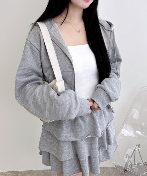 INGNI（イング）の「レース付スウェットジップパーカー(セットアップ対応)（パーカー・レディース・オートミール/ブラック/グレー・M）」の7枚目の写真