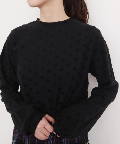 l'atelier du savon（アトリエドサボン）の「_ベロアドット　ロンＴ（Tシャツ/カットソー・レディース・キナリ/ブラック・FREE）」の2枚目の写真