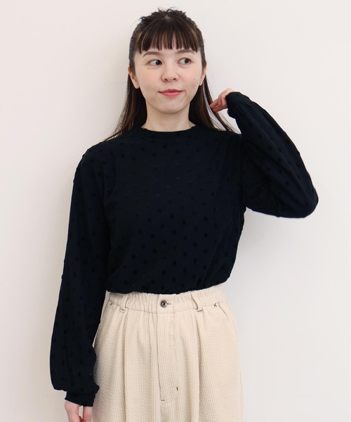 l'atelier du savon（アトリエドサボン）の「_ベロアドット　ロンＴ（Tシャツ/カットソー・レディース・キナリ/ブラック・FREE）」の4枚目の写真