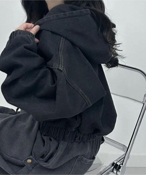 LETee（レティー）の「デニムパーカー（パーカー・レディース・ブルー/ブラック・FREE）」の18枚目の写真