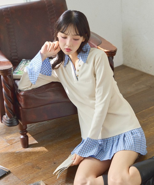 Lallana（ララーナ）の「Preppy Docking Dress/プレッピードッキングワンピース（シャツワンピース・レディース・アイボリー/ネイビー・SMALL/FREE）」の9枚目の写真