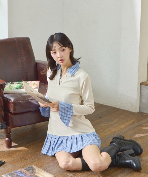 Lallana（ララーナ）の「Preppy Docking Dress/プレッピードッキングワンピース（シャツワンピース・レディース・アイボリー/ネイビー・SMALL/FREE）」の12枚目の写真
