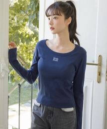 A'GEM/9 × .kom 『muah muah/ムーアムーア』 STITCH LOGO ROUND LONG SLEEVE/ラウンドネック ステッチ長袖Tシャツ