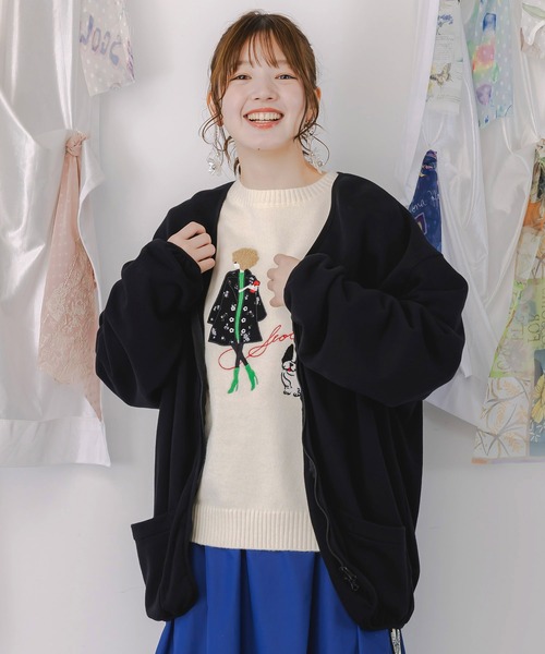 ScoLar(スカラー)の「153661:ミニ裏毛スカ子ロゴ ダブルジップカーディガン(カーディガン/ボレロ・レディース・ブラック/オートミール/杢グレー・M)」の16枚目の写真