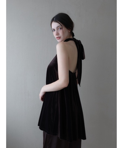 トップス celon velour tie blouse velour back open tie blouse（Tシャツ/カットソー）｜celon