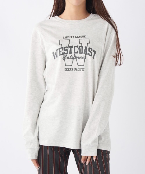 Ocean Pacific（オーシャンパシフィック）の「【OP/オーピー】【限定商品】レディースカレッジロゴロングＴシャツ/長袖ロンT（Tシャツ/カットソー・レディース・ベージュ/チャコールグレー/ホワイト/ヘザーグレー・SMALL/MEDIUM/LARGE/X-LARGE）」の5枚目の写真