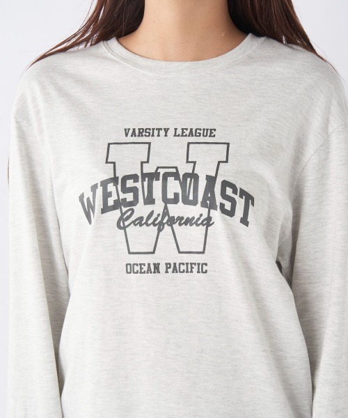 Ocean Pacific（オーシャンパシフィック）の「【OP/オーピー】【限定商品】レディースカレッジロゴロングＴシャツ/長袖ロンT（Tシャツ/カットソー・レディース・ベージュ/チャコールグレー/ホワイト/ヘザーグレー・SMALL/MEDIUM/LARGE/X-LARGE）」の8枚目の写真