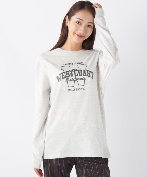 Ocean Pacific（オーシャンパシフィック）の「【OP/オーピー】【限定商品】レディースカレッジロゴロングＴシャツ/長袖ロンT（Tシャツ/カットソー・レディース・ベージュ/チャコールグレー/ホワイト/ヘザーグレー・SMALL/MEDIUM/LARGE/X-LARGE）」の9枚目の写真