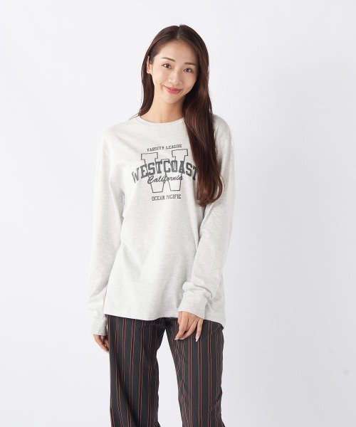 Ocean Pacific（オーシャンパシフィック）の「【OP/オーピー】【限定商品】レディースカレッジロゴロングＴシャツ/長袖ロンT（Tシャツ/カットソー・レディース・ベージュ/チャコールグレー/ホワイト/ヘザーグレー・SMALL/MEDIUM/LARGE/X-LARGE）」の10枚目の写真