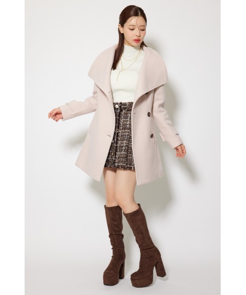 rienda（リエンダ）の「25オーバーネックシンデレララインミニコート 秋服　冬服（ステンカラーコート・レディース・ライトベージュ/グレー/マルチ/ブラック・SMALL/MEDIUM）」の5枚目の写真