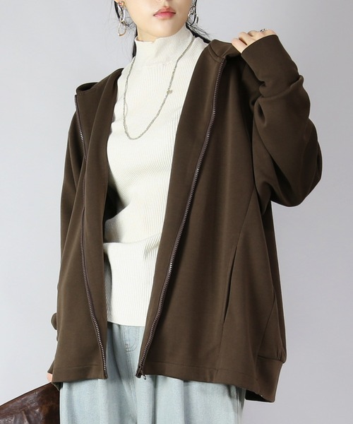 and it_（アンドイット）の「ダンボールニットゆったりこなれフルジップパーカー（パーカー・レディース・ブルーグレー/ブラック/ブラウン・FREE）」の3枚目の写真