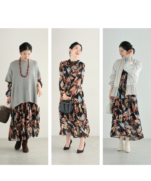 cawaii(カワイイ)の「(黒)季節に色づくリーフ柄ミディアムワンピース(ワンピース・レディース・ブラック・FREE)」の7枚目の写真