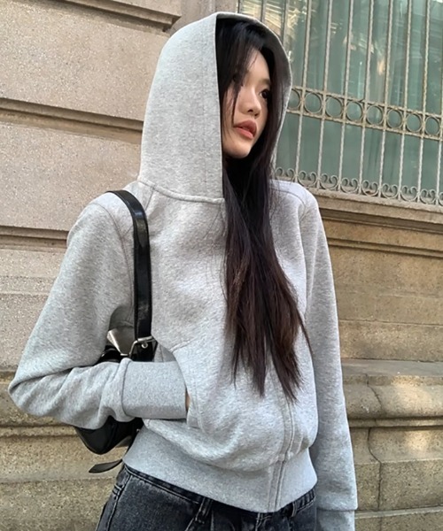 gossip!ロサンゼルス(ゴシップロサンゼルス)の「着回し力バツグン! 万能ショートジップパーカー フルジップ Y2K(パーカー・レディース・グレー/オフホワイト・FREE)」の1枚目の写真