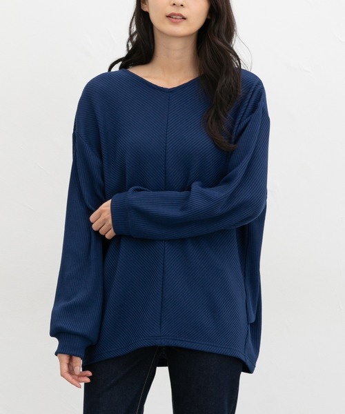 Honeys(ハニーズ)の「Vネックチュニック(Tシャツ/カットソー・レディース・ブルー/モカ/イエロー系その他/グレー系その他/ブラック・L/LL/M)」の1枚目の写真