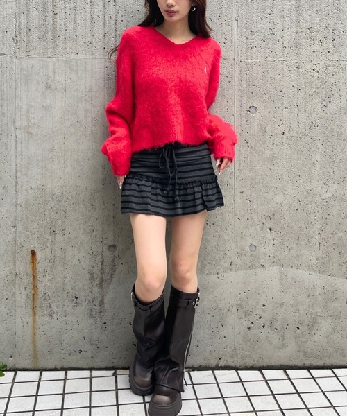 UNISEX】ALAND／AロゴシャギーVネックプルオーバー（ニット/セーター